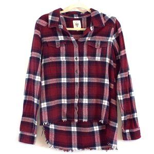 Billabong Long Sleeve Plaid Flannel High Low Raw Hem Button-down Shirt Size Sm P